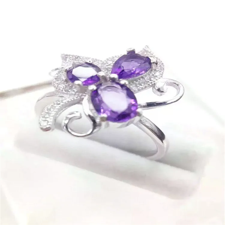 

KJJEAXCMY fine jewelry 925 Pure silver inlaid with gemstone natural amethyst ring jewelry.erhu