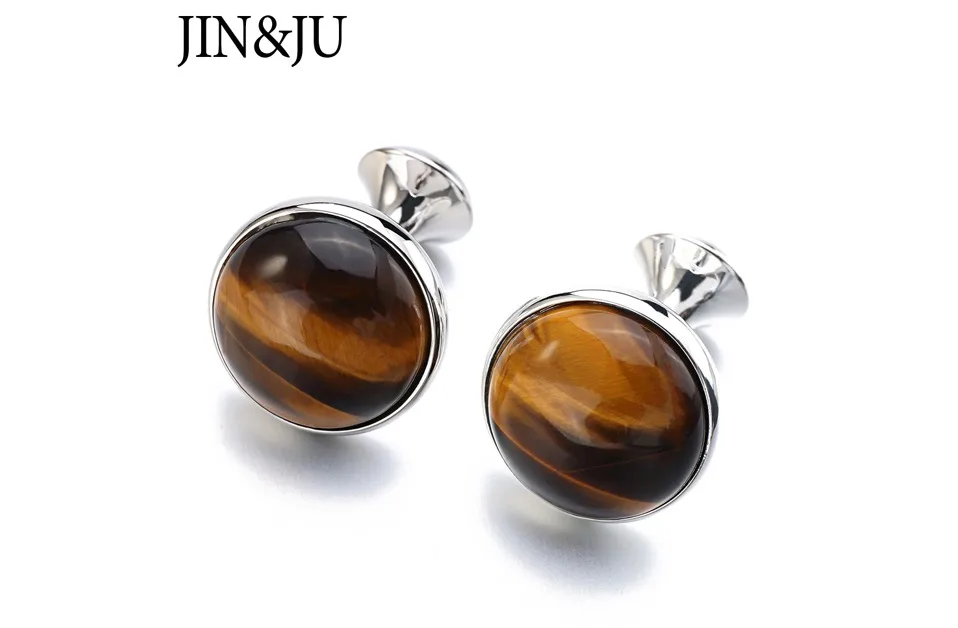 JIN& JU красивый натуральный глаз тигра камень& Золотая сетка запонки модные мужские французские манжеты рубашки запонки для мужчин