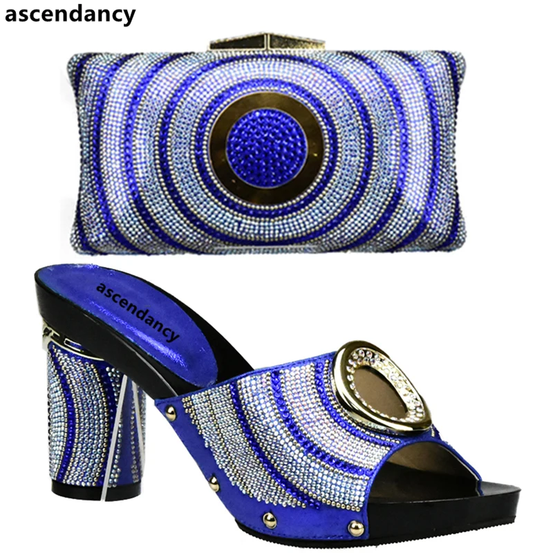 Royal Blue Color Matching Shoes and Bag Set In Heels African Bags Italian Women Italy | Обувь