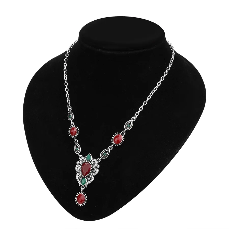 Лидер продаж 2017 модное винтажное ожерелье с красным драгоценным камнем для