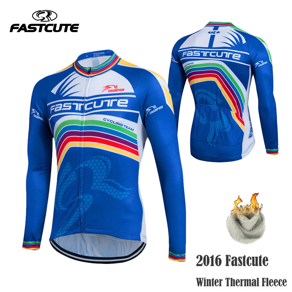Fastcute Зима 2016 Длинный Pro термо флис Велоспорт Джерси мужская одежда велосипед Maillot