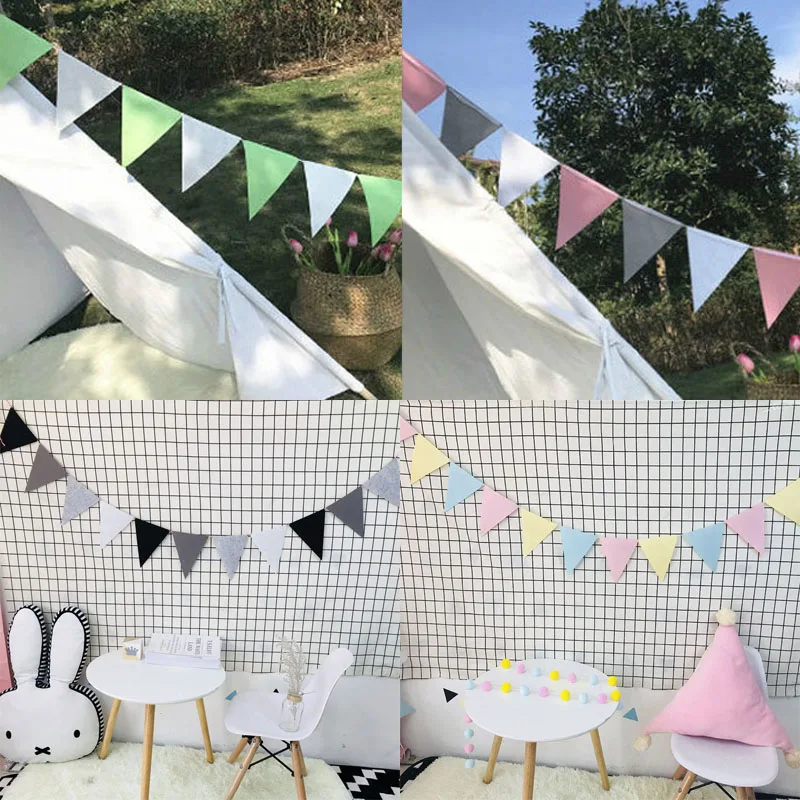 

Hot 1Pack Wedding Many Colours Bunting 2.5M Pennant kids room Birthday Party New nonwovens 12 Flags Baby Shower Bunting Decor