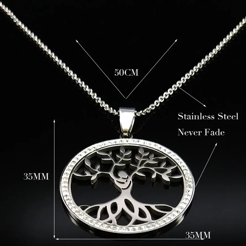 

2021 Fashion Tree of Life Crystal Stainless Steel Necklace for Women Silver Color Pendant Necklace Jewelry collar mujer K21S03