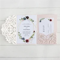 wedding card invitation holder with envelop 50pcs tri folding soft pink white retro party decoration customized printing