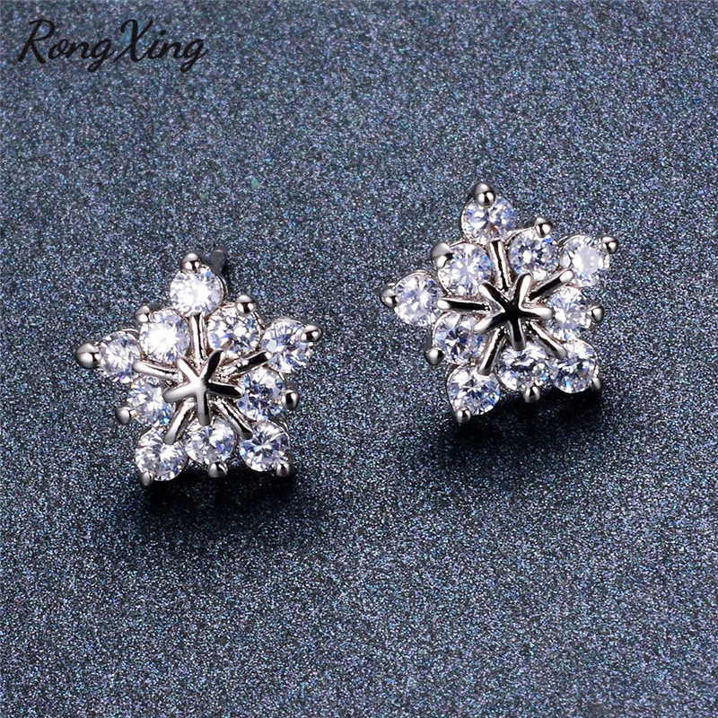 RongXing роскошные серебряные/Золотые/розовые Золотые заполненные снежинки серьги