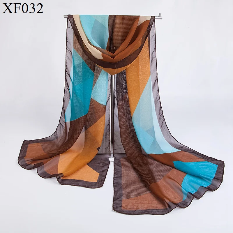 Горячая Распродажа Шелковый женский шарф Геометрическая сетка печать хиджаб