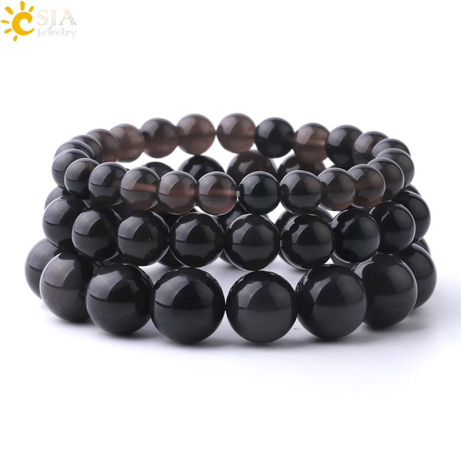 CSJA натуральный камень ледяной Радуга обсидиановый мужские браслеты 6 8 10 мм