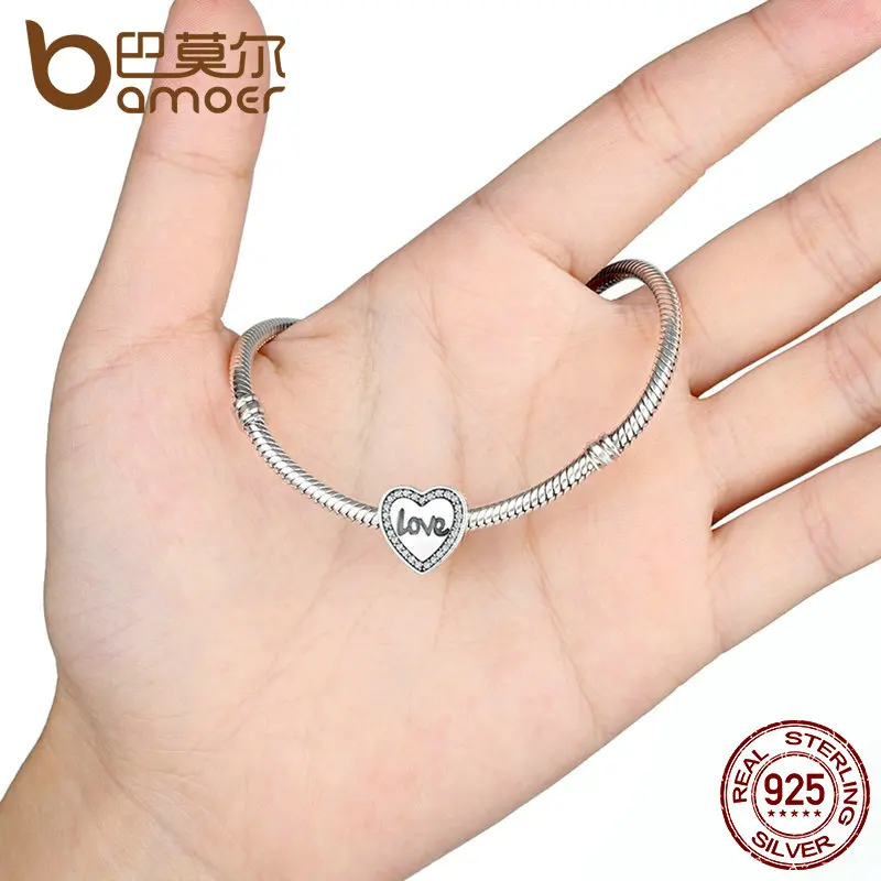BAMOER, 4 стиля, 925 пробы, серебро, любовь, сердце, жизнь, Круглый алфавит, амулеты, подходящие Браслеты и ожерелья для женщин, модное ювелирное изделие SCC089