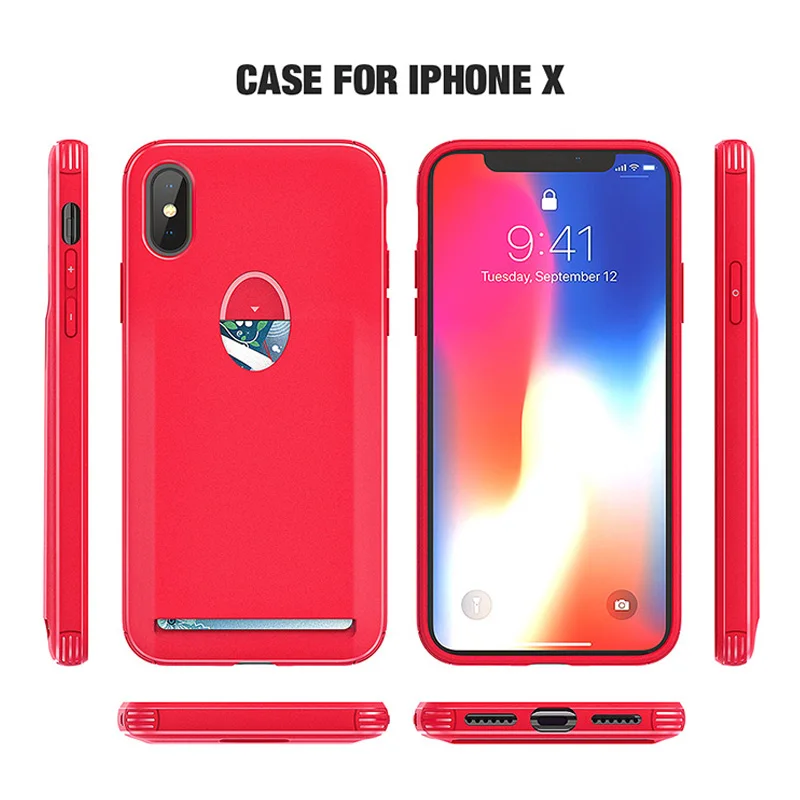 Мягкий чехол для iPhone X из ТПУ с карманом карт гелевые Чехлы ярких цветов задняя