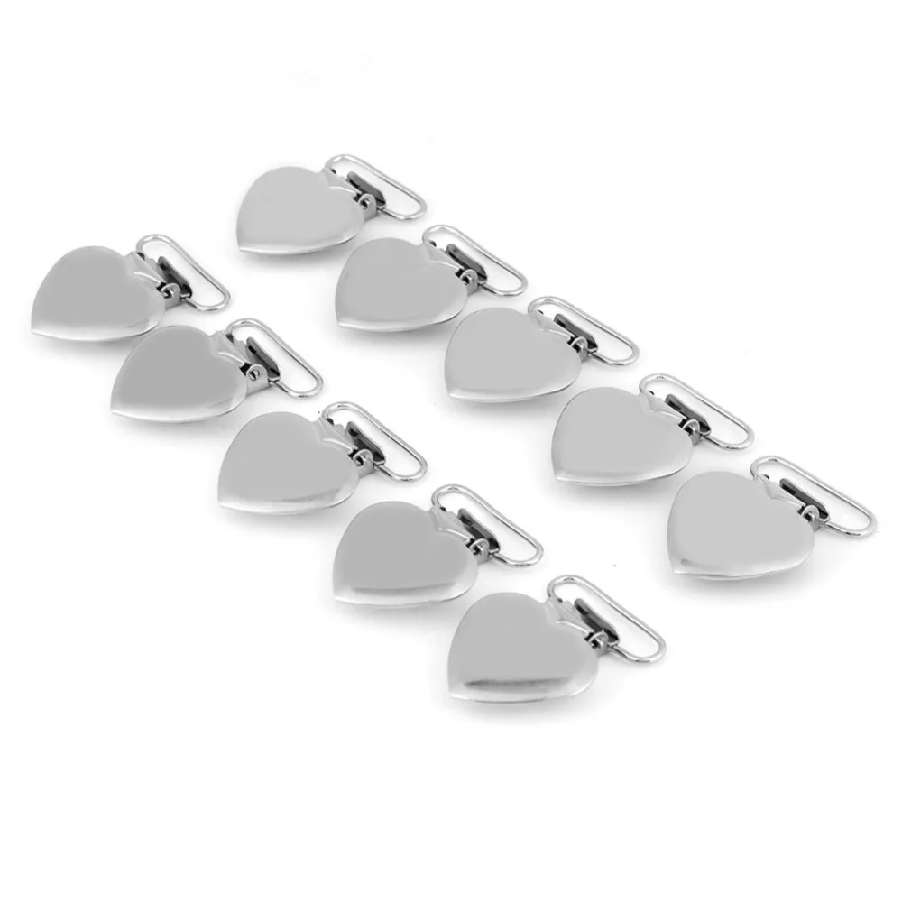 

10pcs DIY Silver Metal Peach Heart Suspender Braces Clips Holder Plastic Teeth Metal Pacifier Clips Suspender Accessory