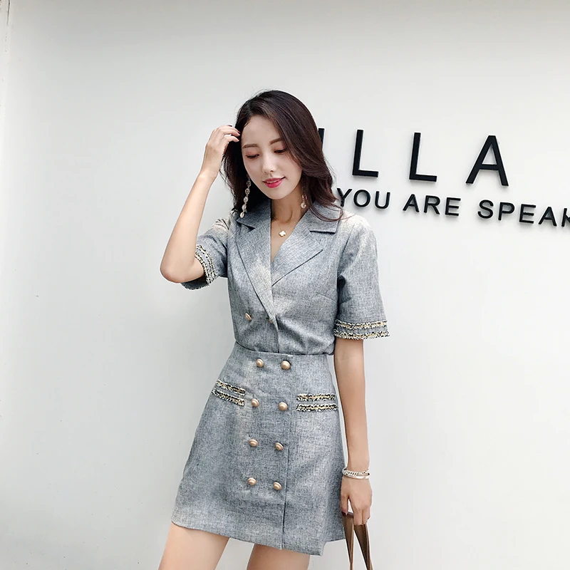 Женский двубортный костюм BGTEEVER с коротким рукавом и высокой талией 2