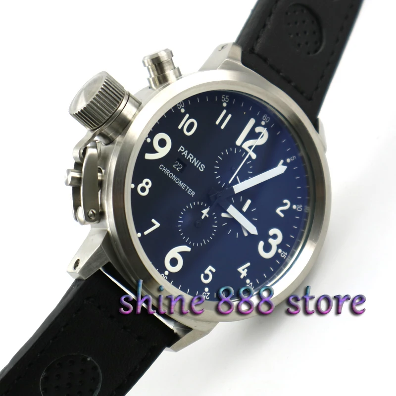 Parnis 50 мм полный хронограф корпус из нержавеющей стали черный циферблат Кварцевые
