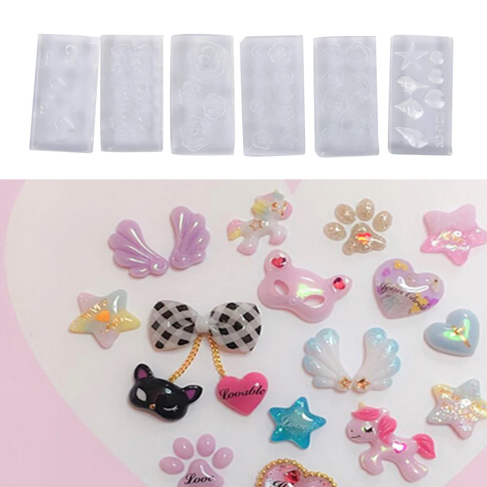 

Handmade 6Pcs/set DIY Silicone Nail Art Templates Pattern Manicure Beauty Nails Art 3D Nail Art Molds Acrylic Mold