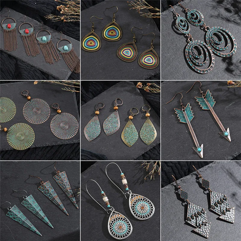 Vintage Bronze Geometric Women's Earrings Jewelry 2022 Long Metal Tassel Fringe African Earrings for Women Big Round Earring images - 6