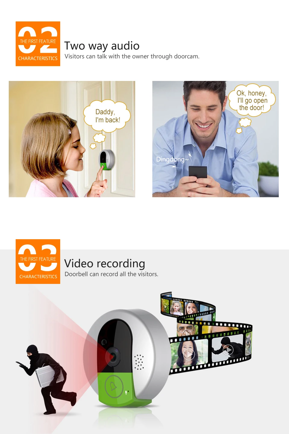 Autoeye 720P Мини беспроводной дверной звонок для домашней безопасности дверной звонок широкий угол цифровой сигнализации дверной Звонок