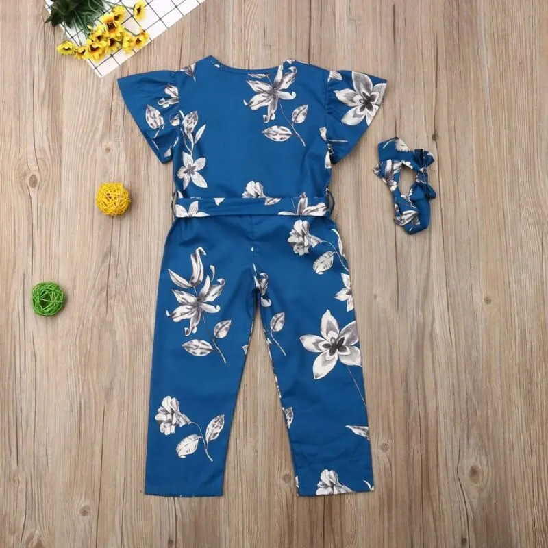 Детский комбинезон с оборками на рукавах цветочным принтом|Комплекты одежды для