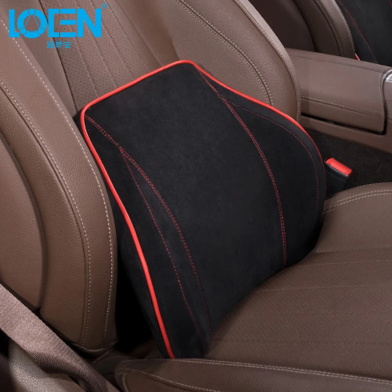 

LOEN 1PCS Suede Car Seat Lumbar Supports Back Cushion Pillow Headrest Breathable Memory Cotton For Toyota Hyundai Honda