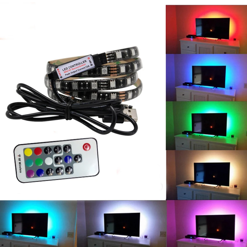 5050 RGB USB Светодиодная лента для телевизора набор освещения с 17Key RF контроллером 1