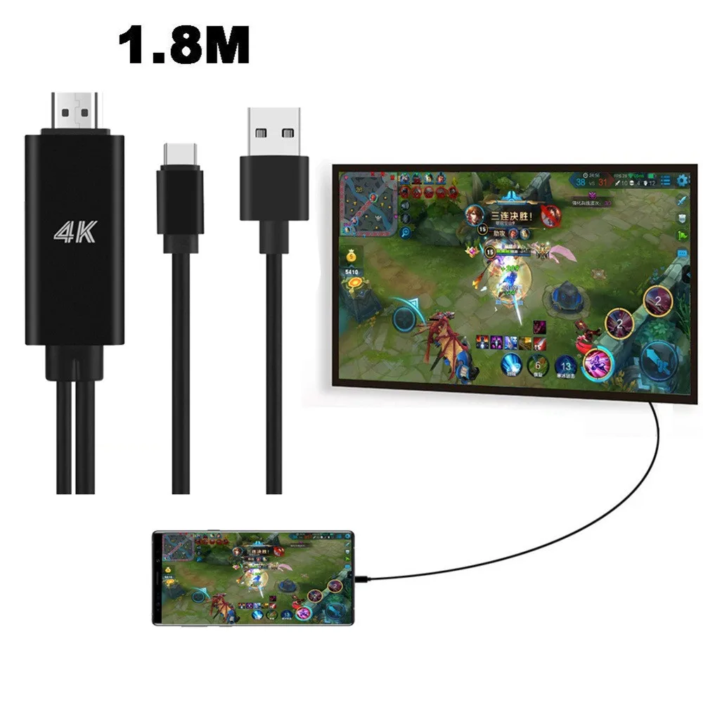 1 8 м USB C Type-C к HDMI 4K кабель HDTV TV цифровой av-адаптер для Samsung Note 9 разъем HD/USB/Type-C |