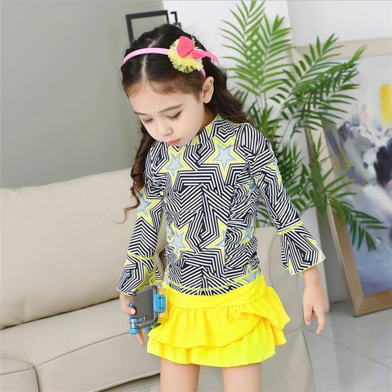 Купальник детский летний из 2 предметов с длинными рукавами и юбкой | Спорт