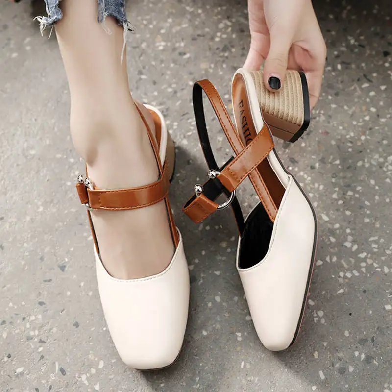 Сандалии женские на высоком квадратном каблуке босоножки с квадратным носком