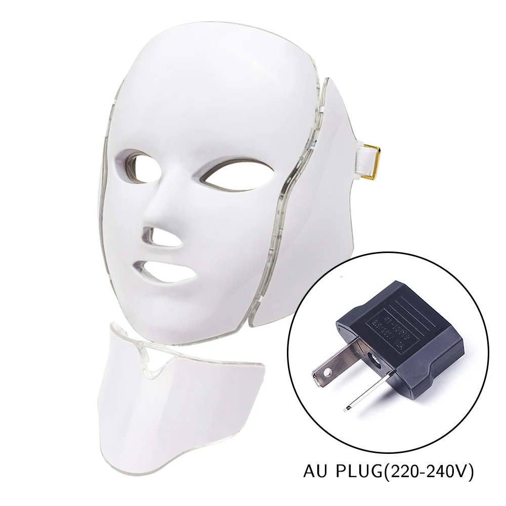 AU Plug withoutbox 7 цветов светильник светодиодный маска для лица с омоложением кожи шеи уход за лицом Лечение Красота анти акне терапия отбеливание подтяжки кожи - Цвет: AU Plug withoutbox
