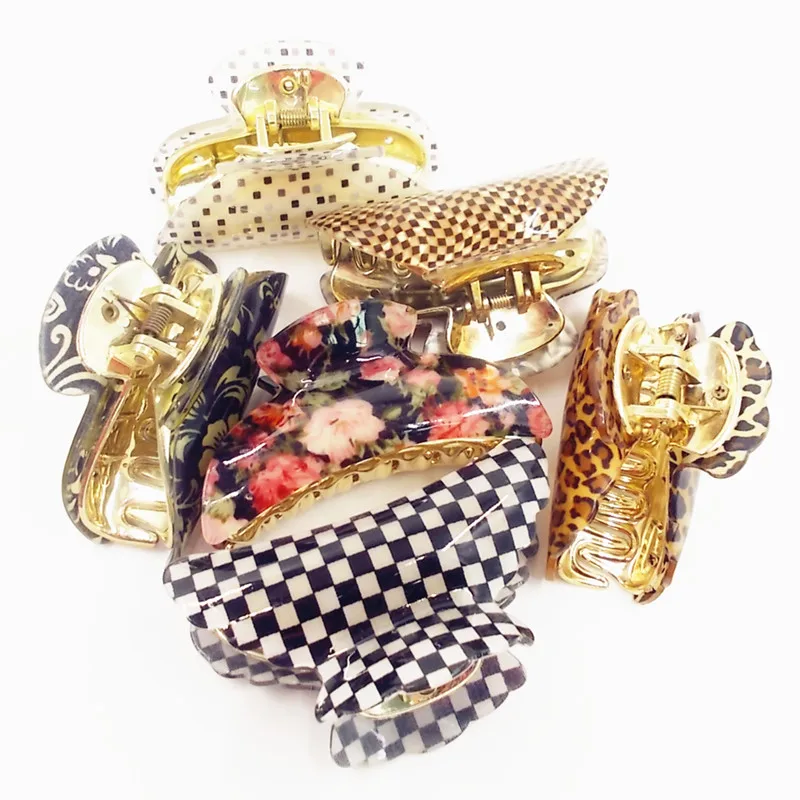 

Hot Sale print acrylic hair claws marble patterns headwear floral glitter print hair clip for women daily using hair accessories