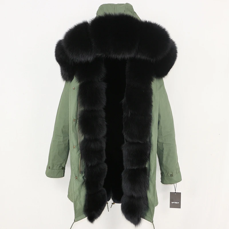 green black OFTBUY пальто с натуральным мехом зимняя куртка женская длинная парка воротник из натурального Лисьего меха Толстая теплая брендовая Роскошная Съемная уличная одежда - Цвет: green black