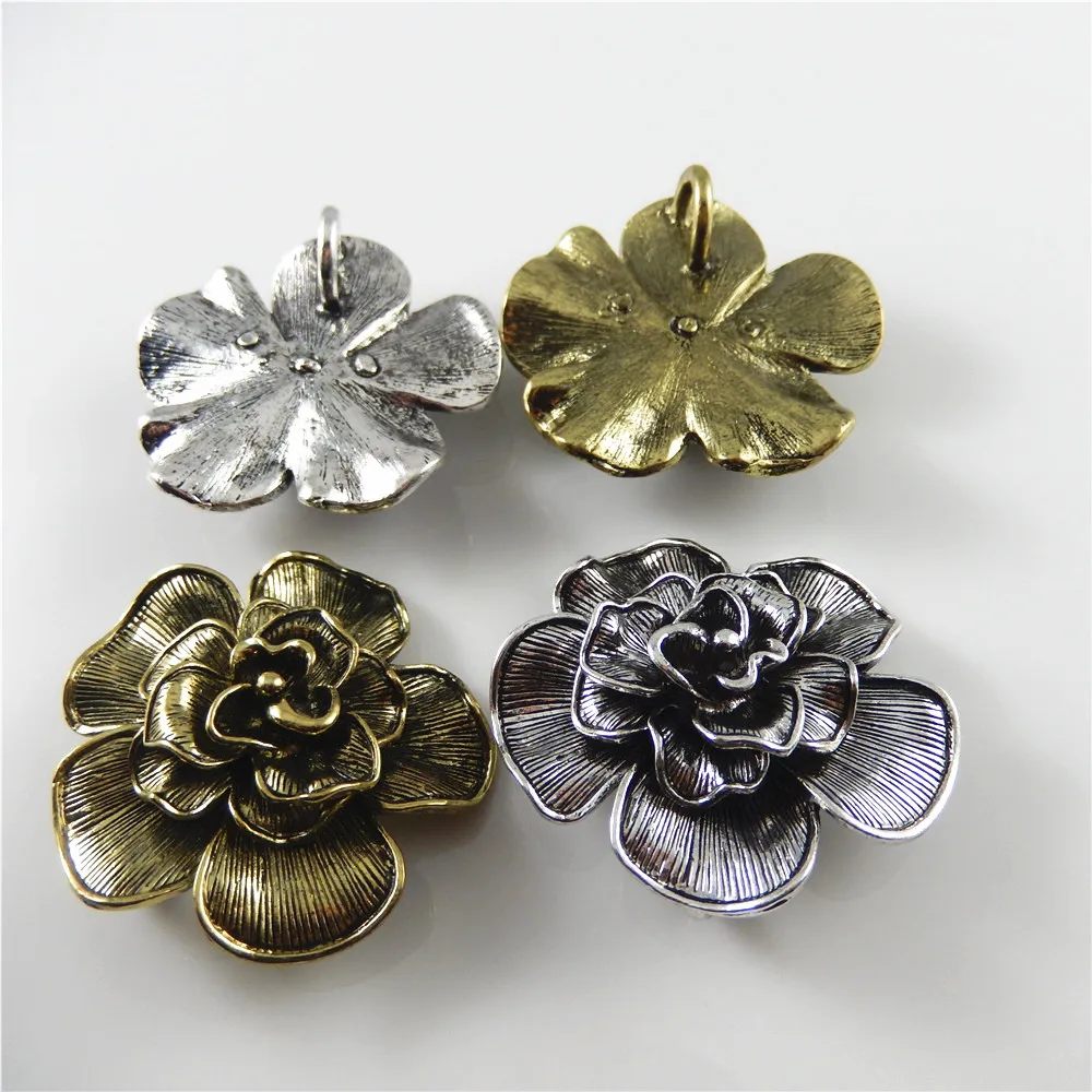 

(2piece)Women Vintage Gift Big Flower Necklace Pendant Metal Bracelet Vintage Charms Art Hanger Dec 47mm Jewelry Findings 52605