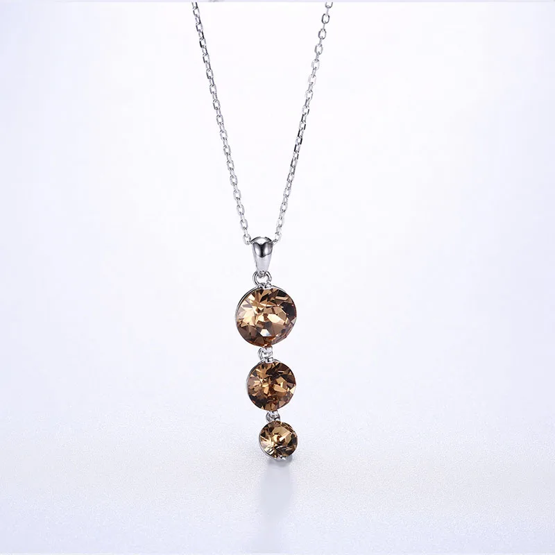 Cute Round Genuine Crystals From Swarovski Pendant Necklace For Women 3 Drop Circle 925 Sterling Silver Chain Engagement Gifts | Украшения