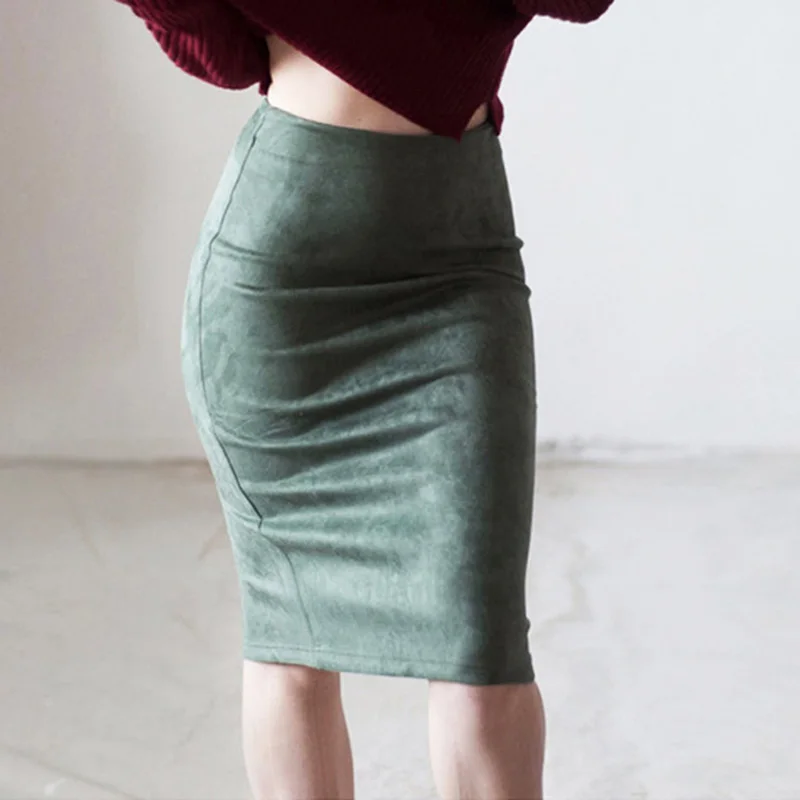 

Women Bodycon Skirts Suede Split Thick Stretchy High Waist Skirt Female Autumn Winter Sexy Pencil Skirts Plus Size Faldas Saia