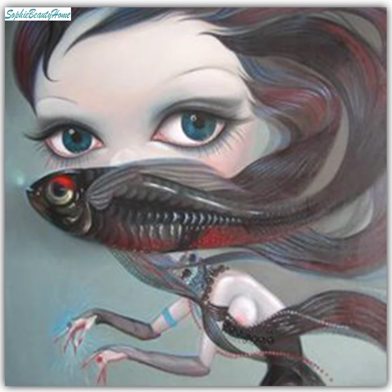 

Sophie beauty home 5D Diamond Animal Fish Beauty Embroidery Sewing Set DIY Paint Diamond Cross stitch Wall Stickers Home Decor