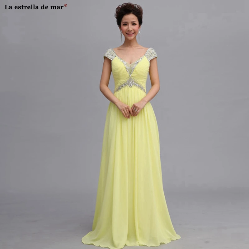 Vestido madrinha сексуальный шифоновый кристалл с v-образным вырезом и коротким рукавом трапециевидной формы Королевский Синий Бирюзовый Желтый Красный свадебное платье