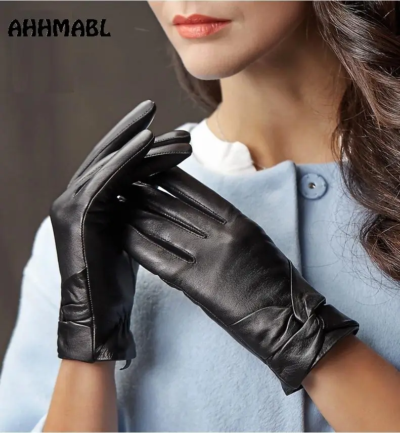 High Quality Elegant Women Leather Gloves Genuine Lambskin Leather Autumn Spring Winter Thermal Hot Trendy Female Glove G573