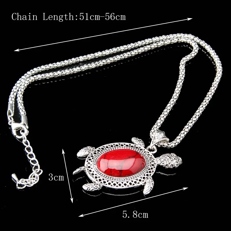 Античное серебро 3 шт. черепаха красная бирюза натуральное ожерелье серьги