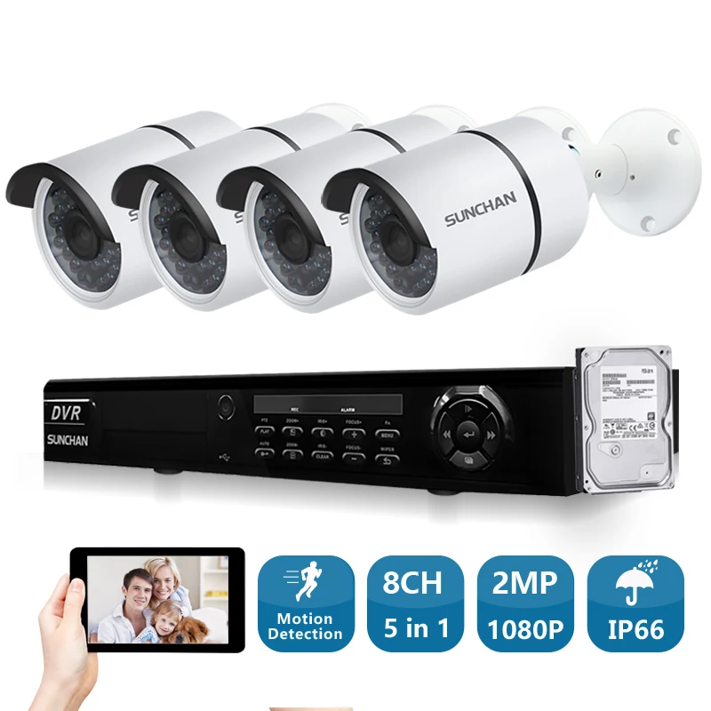 SUNCHAN Security Camera System 8CH CCTV 4 x 1080P Outdoor Waterproof Surveillance Cameras Seguridad Home 4TB | Безопасность и