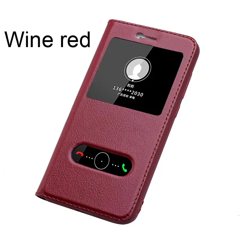 Wine red Натуральная коровья кожа откидная крышка чехол для Huawei P8 Lite окно слайд Ответ Книга Honor 8 Lite - Цвет: Wine red