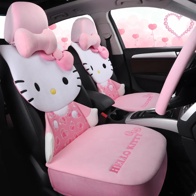 Мультяшный чехол для автокресла hello kitty, теплая плюшевая подушка для автомобиля, набор зимних авточехлов, универсальные аксессуары для всех автомобилей