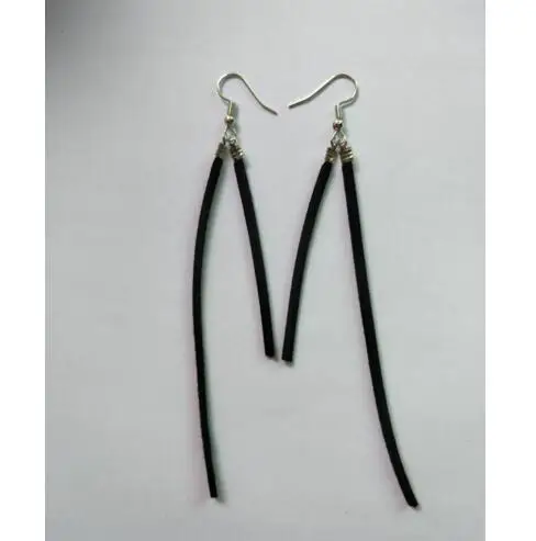 Женские серьги с кисточками EY277 черные длинной веревочкой золотого и серебряного