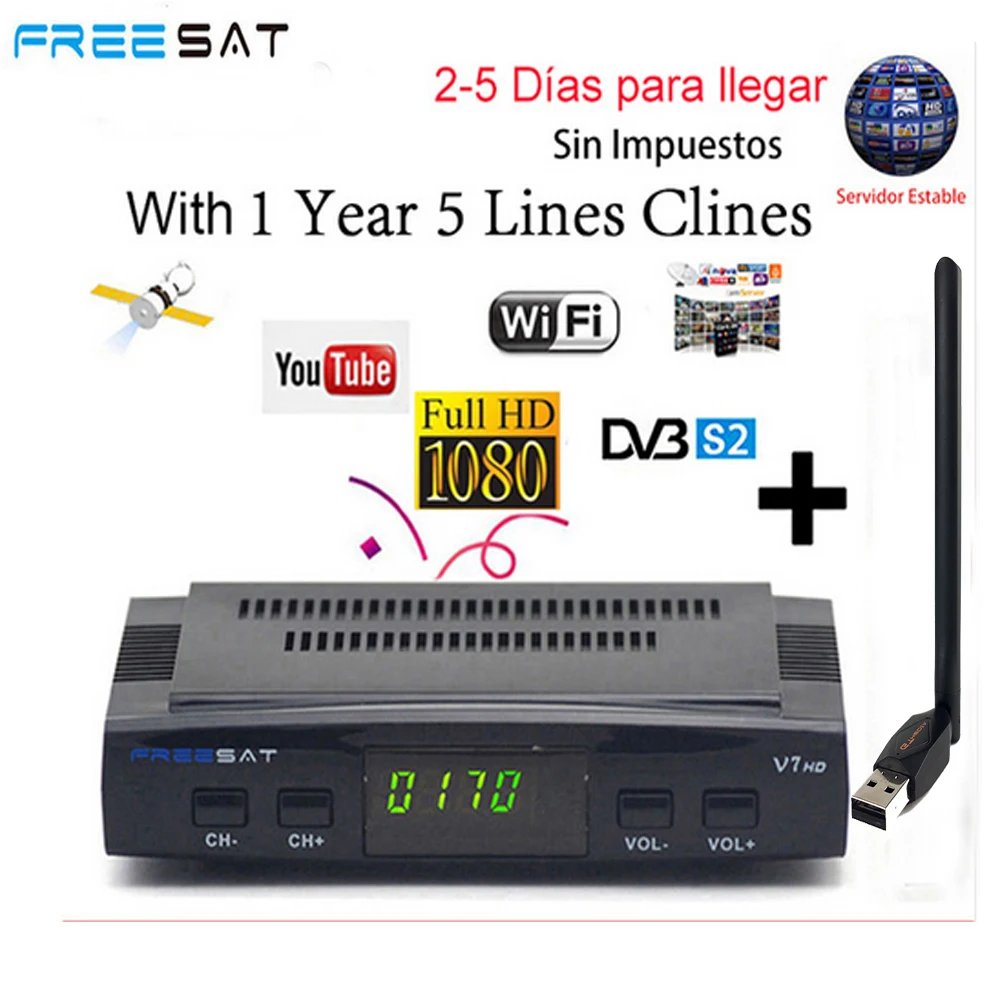 Freesat V7 HD DVB-S2 1080P спутниковый ТВ приемник+ USB wifi Anttena Испания Германия ТВ тюнер PK V8 супер+ 1 год Испания Европа Клайн