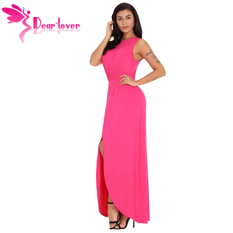 Dear Lover длинное платье Vestidos лето черный розовый с круглым вырезом спереди разрез