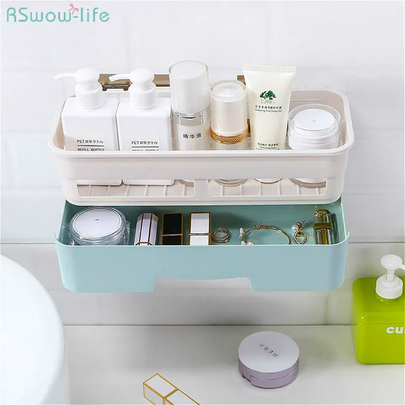 

Bathroom Plastic Double-Deck Receptacle Rack Multi-Functional Wall Receptacle Rack Kitchen Supplies Bathroom Sauce Bottle Rack