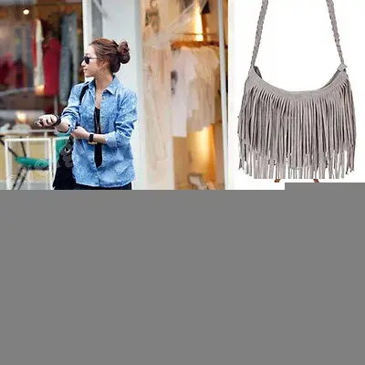 Повседневная и модная Замшевая сумка-мессенджер с бахромой кисточками в стиле