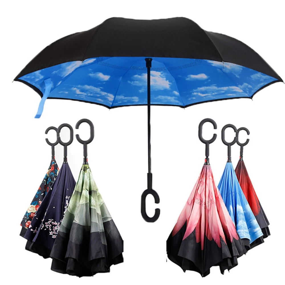 Дорожный зонт прочный водонепроницаемый с образной формы двухслойный обратной