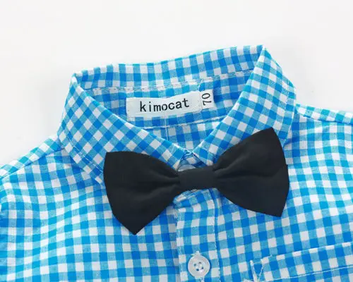 2019 New Hot Sale Newborn Kids Baby Boy Bow Tie Plaid Shirt Suspender Pants Trousers Outfit Set |