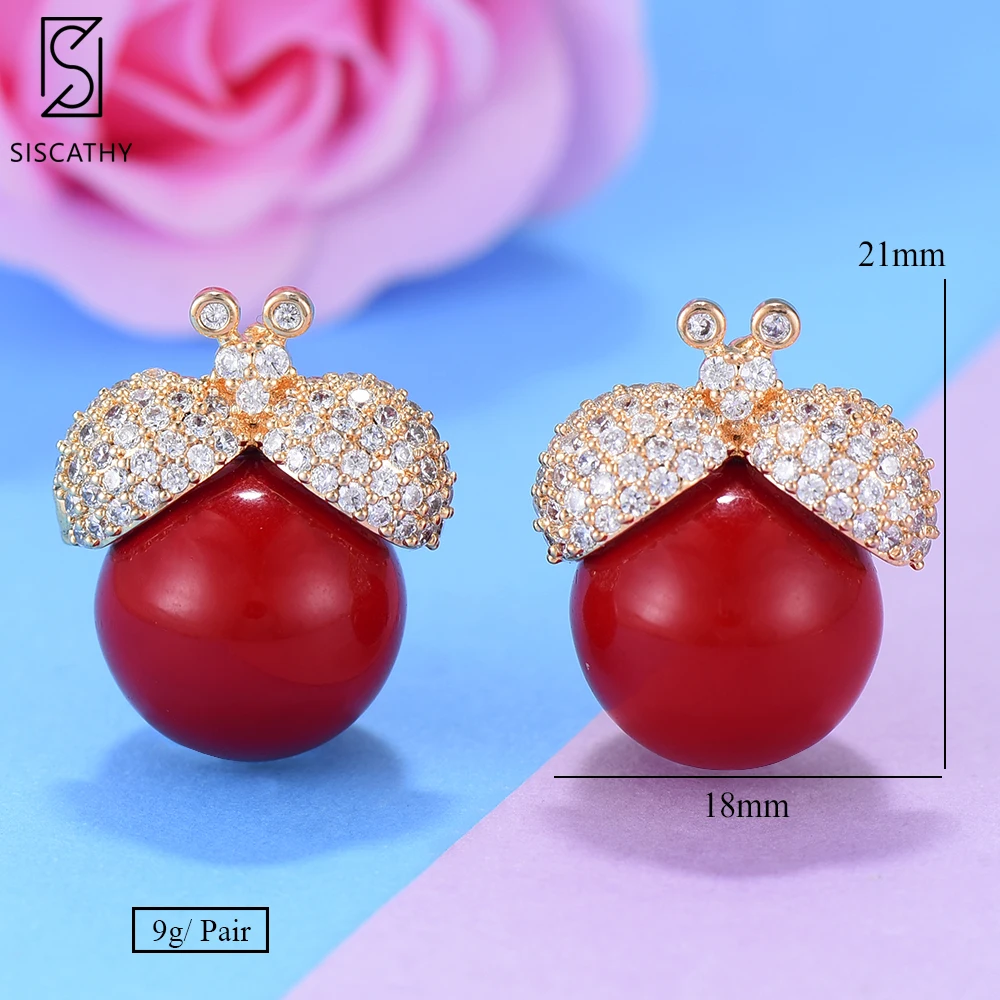 

New AAA Cubic Zirconia Stud Earrings Charm Insect Shape Indian Statement Earrings For Women Red Color Jewelry Gift