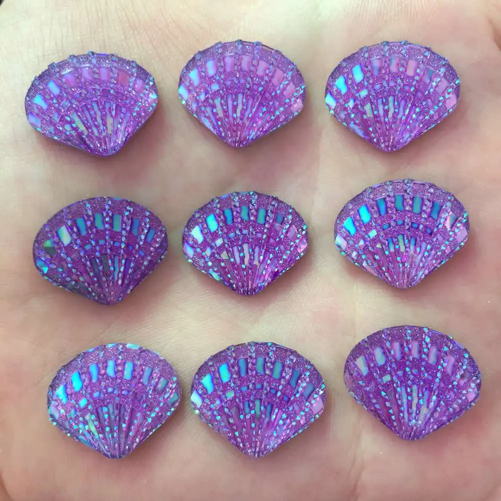 Purple Новинка 20 шт AB смолы блестящий в форме ракушки Flatback Стразы украшения DIY свадебные аппликации SR95 - Цвет: Purple