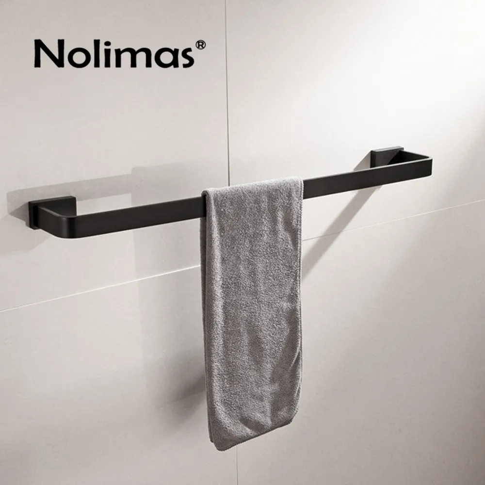 

SUS 304 Stainless Steel Single Towel Bar Square Matte Black Towel Rack Towel Shelf Bathroom Wall Mounted Towel Holder