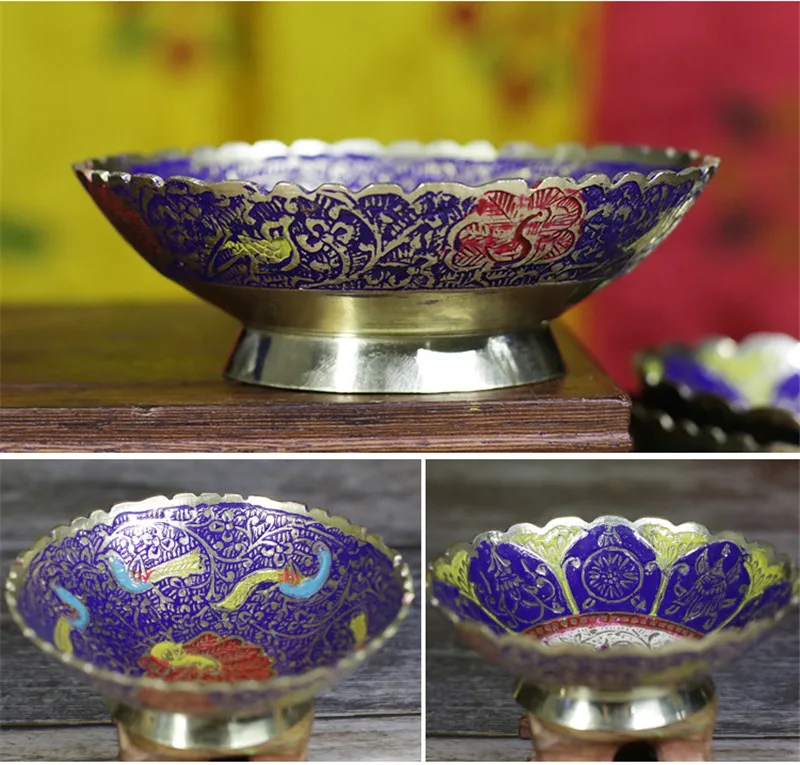 Будда Compote чаша тибетский буддийский поставки Латунная чаша металлический поднос для фруктов тарелка диск буддийский Храма Украшения