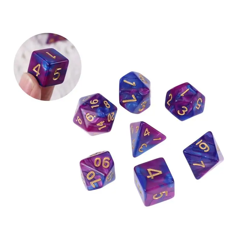 7pcs Digital Dice Polyhedral Dices Number Game Purple Blue Set for MTG RPG Table Playing | Спорт и развлечения
